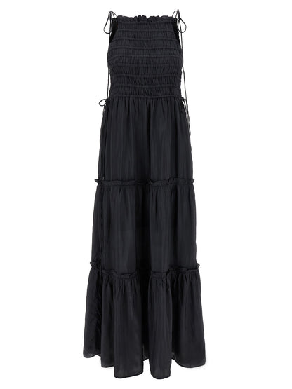 Ganni Graues Viskose-Langarmkleid