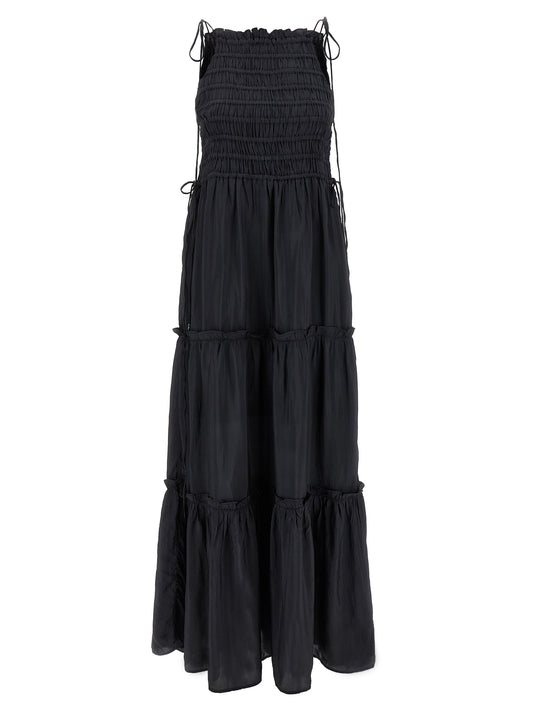 Ganni Graues Viskose-Langarmkleid