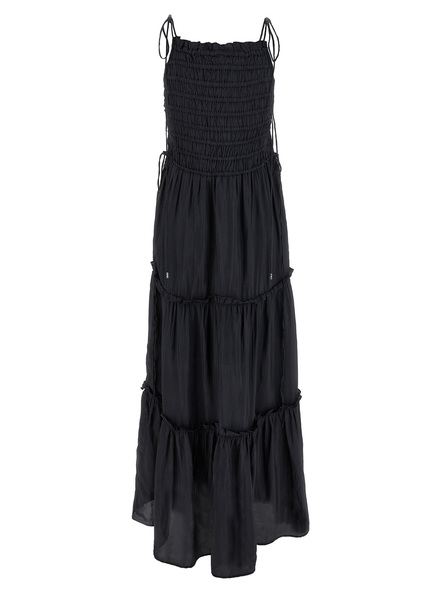Ganni Graues Viskose-Langarmkleid