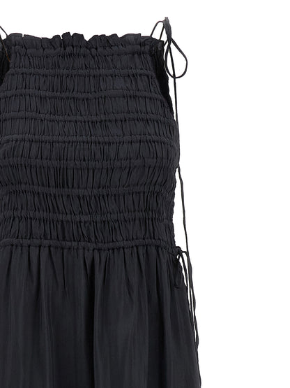 Ganni Graues Viskose-Langarmkleid