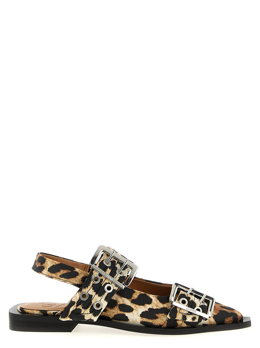 Ganni Leopard Satin Slingback-Ballerinas
