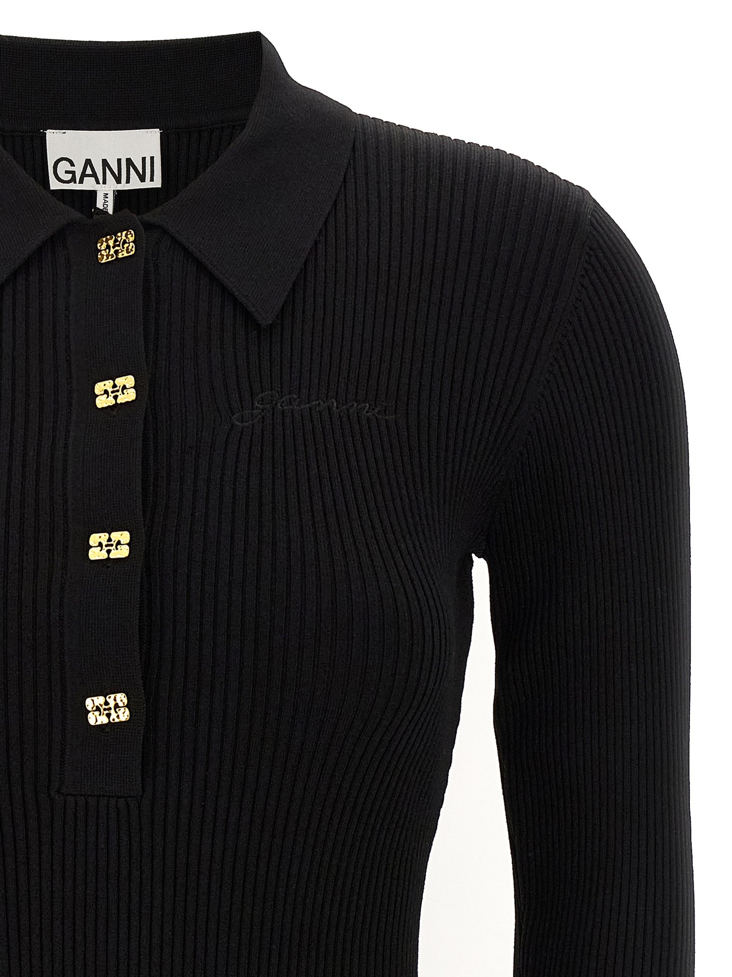 Ganni Schwarzes Viskose-Kurzkleid