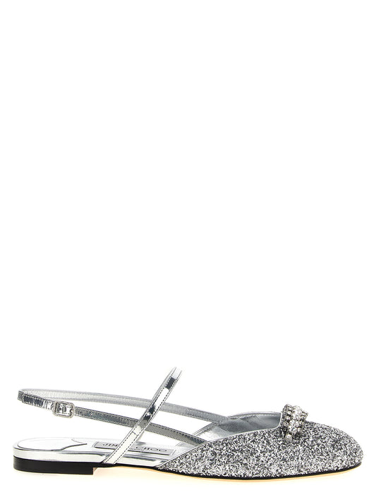 Jimmy Choo Silver Crystal Belinda Slingback Flats