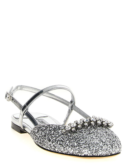 Jimmy Choo Silberne Tencel Ballerinas