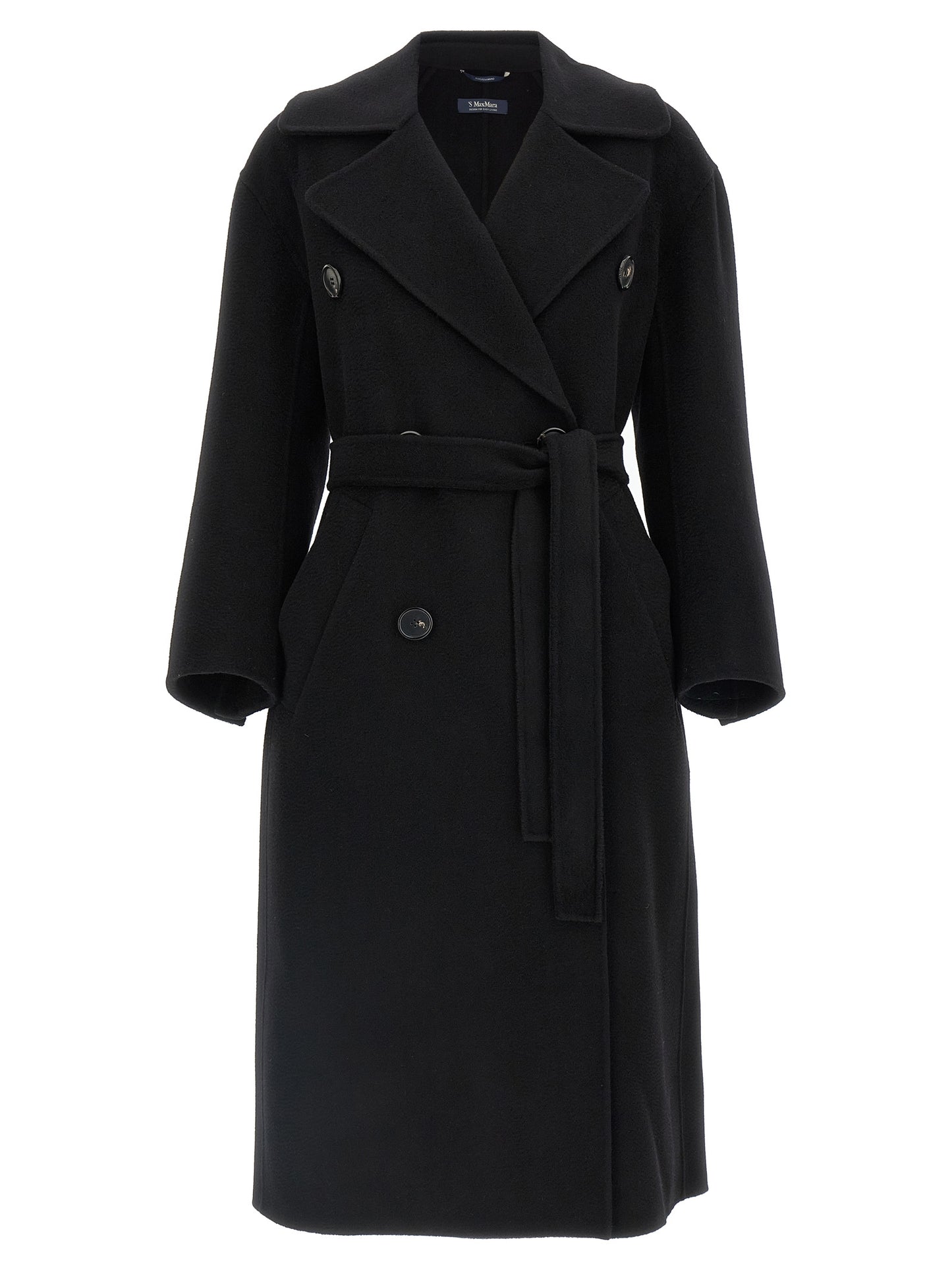 'S Max Mara Schwarzer Wollmantel aus reiner Schurwolle