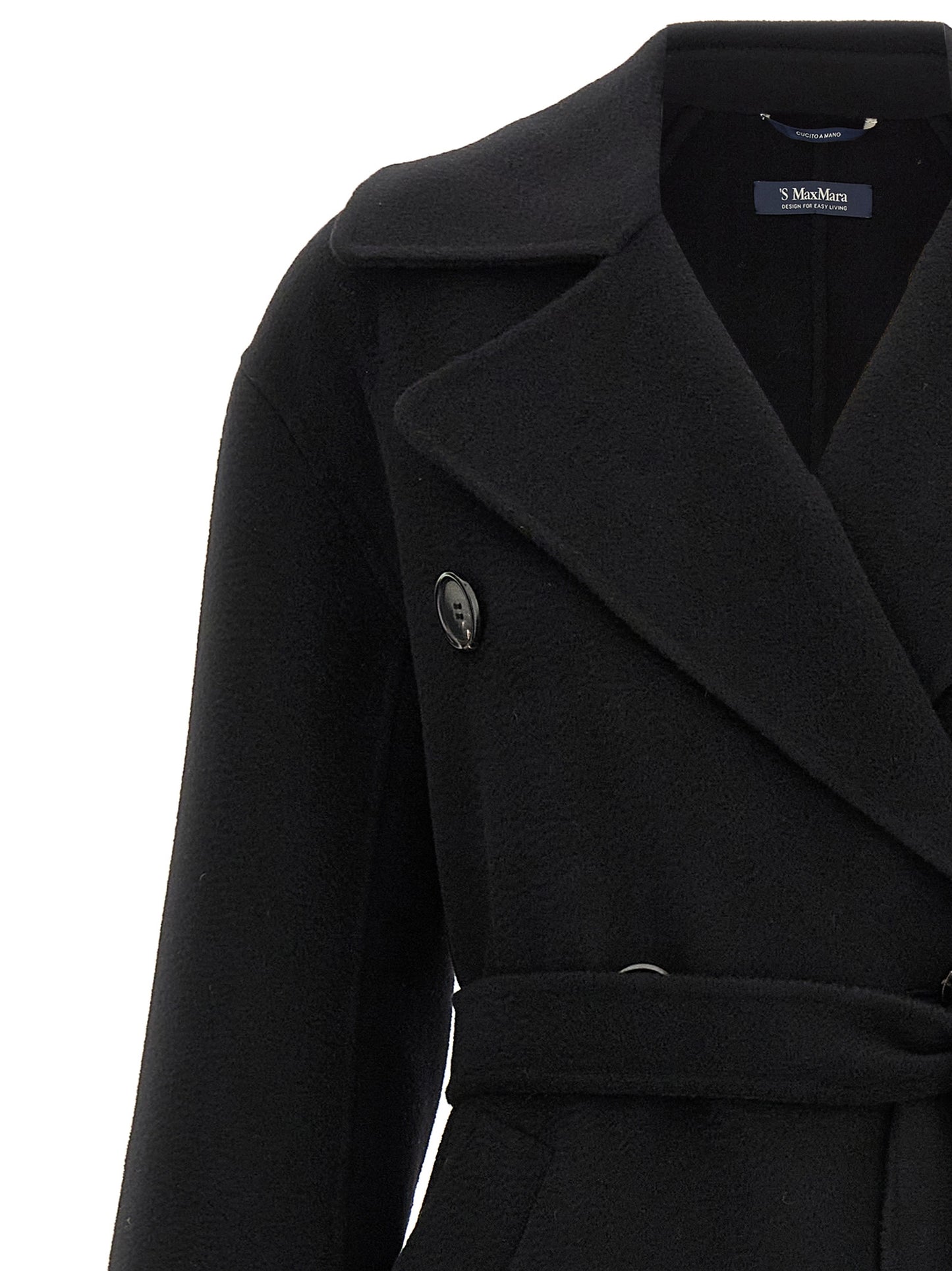 'S Max Mara Schwarzer Wollmantel aus reiner Schurwolle