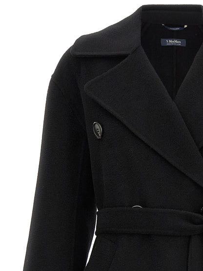'S Max Mara Schwarzer Wollmantel aus reiner Schurwolle