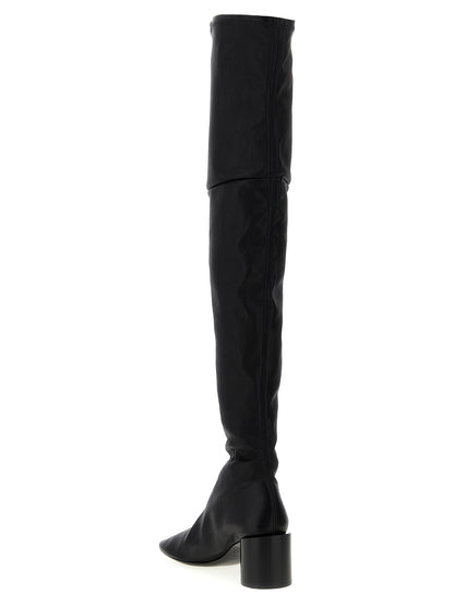 Jil Sander Schwarze Leder Overknee-Stiefel