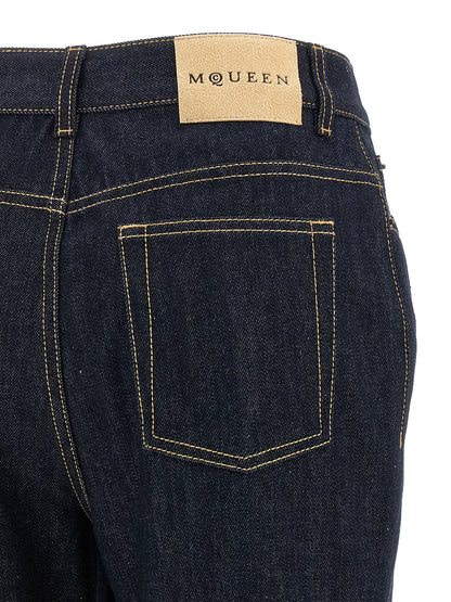 Alexander McQueen Blaue Baumwoll-Jeans mit ausgestelltem Bein