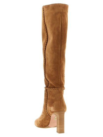 Aquazzura Beige Kalbsleder Overknee-Stiefel