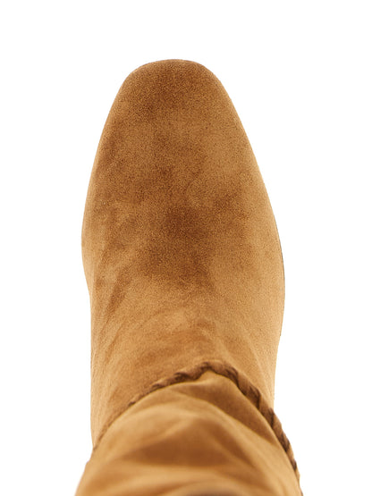 Aquazzura Beige Kalbsleder Overknee-Stiefel