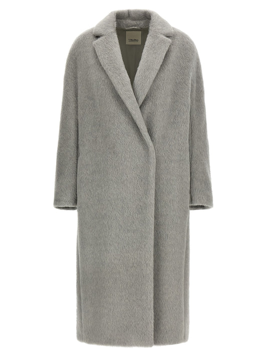'S Max Mara Grauer Mantel aus Alpaka und Leder