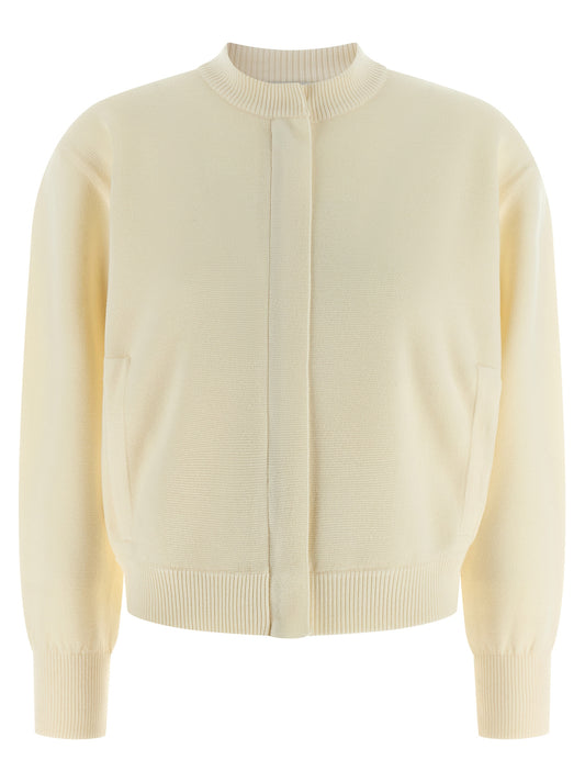Max Mara Weiße Strickjacke aus reiner Schurwolle