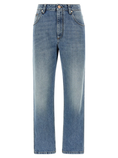Brunello Cucinelli Blaue Jeans aus Baumwolle im geraden Schnitt