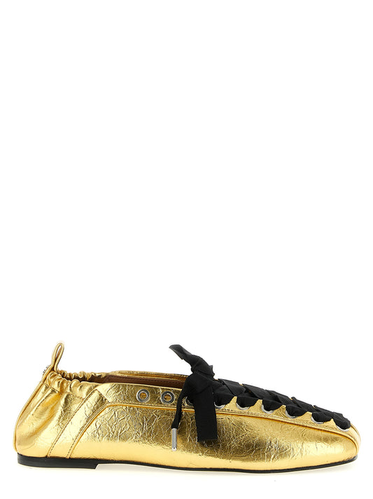 Ganni Goldfarbene Lace-up Ballerinas