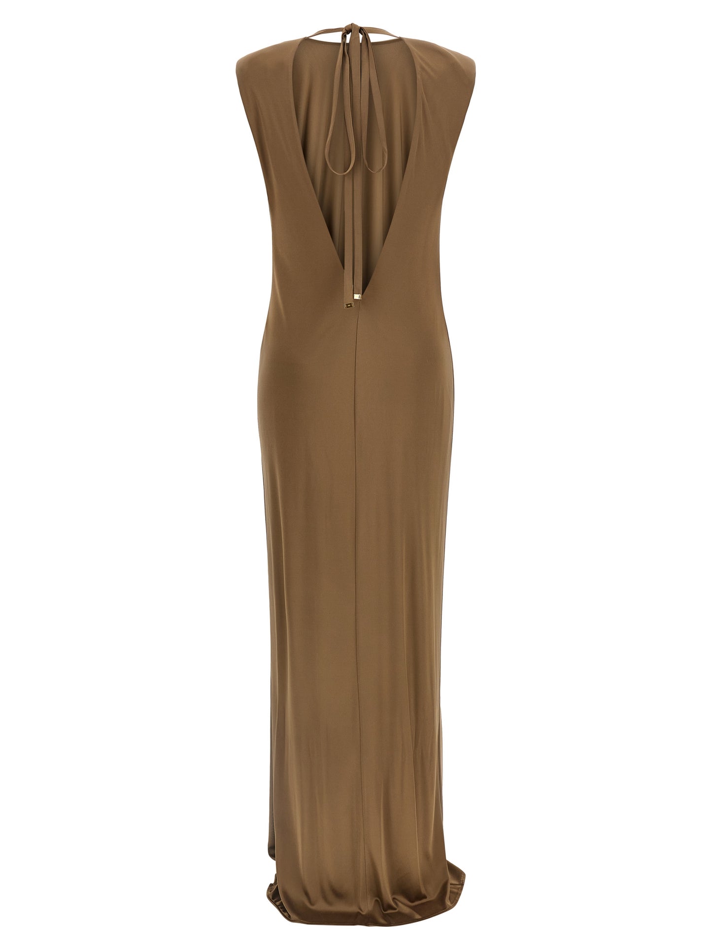 Elisabetta Franchi Beigefarbenes Viskose-Maxikleid