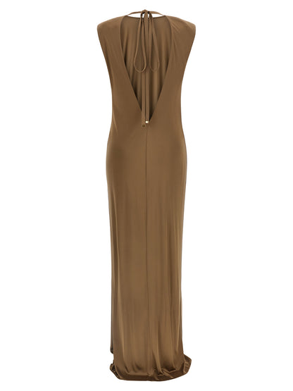 Elisabetta Franchi Beigefarbenes Viskose-Maxikleid