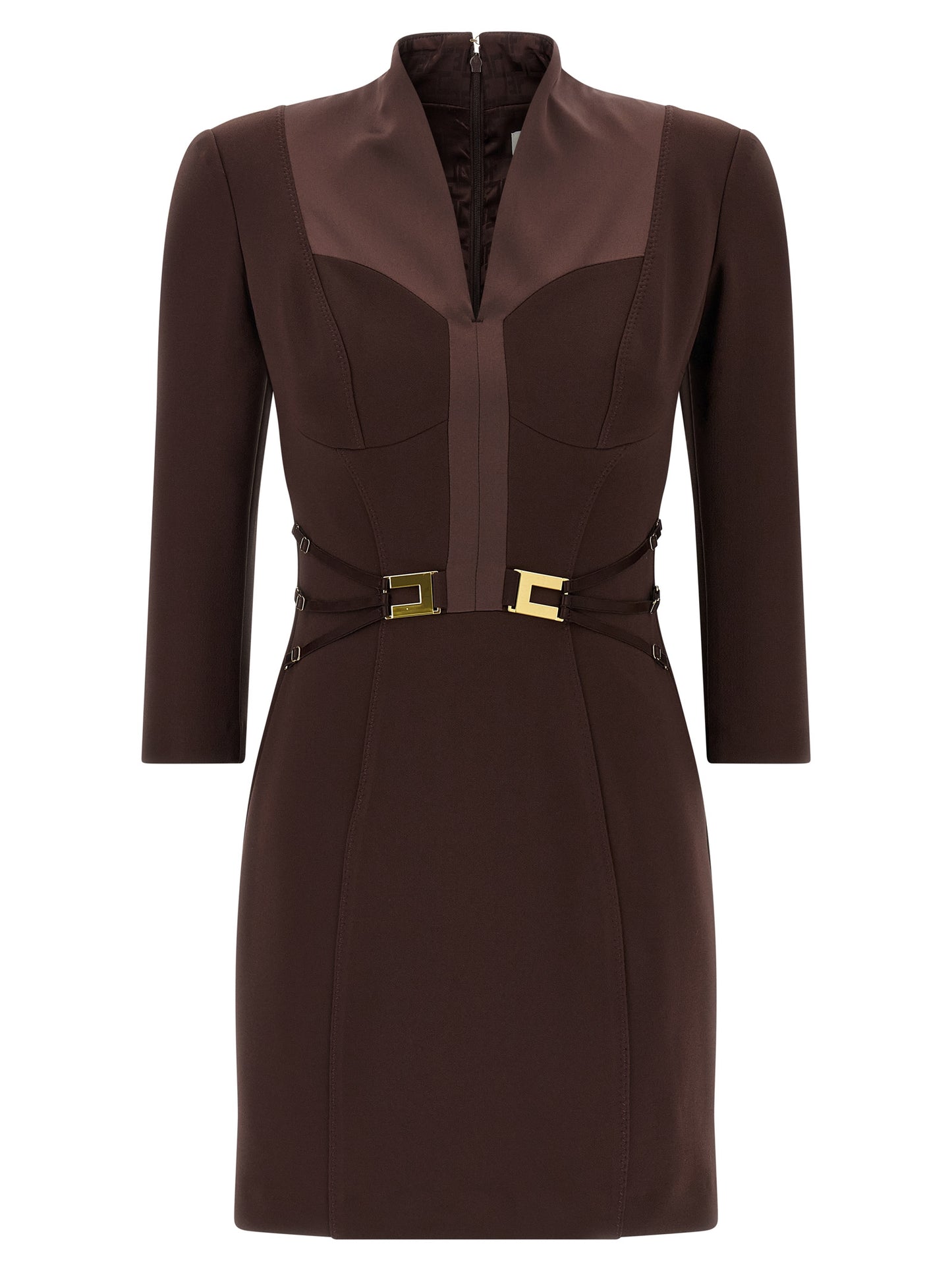 Elisabetta Franchi Kurzes Braunes Kleid Aus Polyester