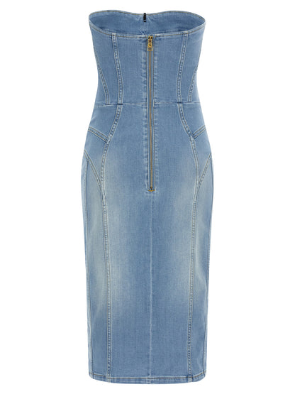Elisabetta Franchi Blaues Baumwoll-Midikleid