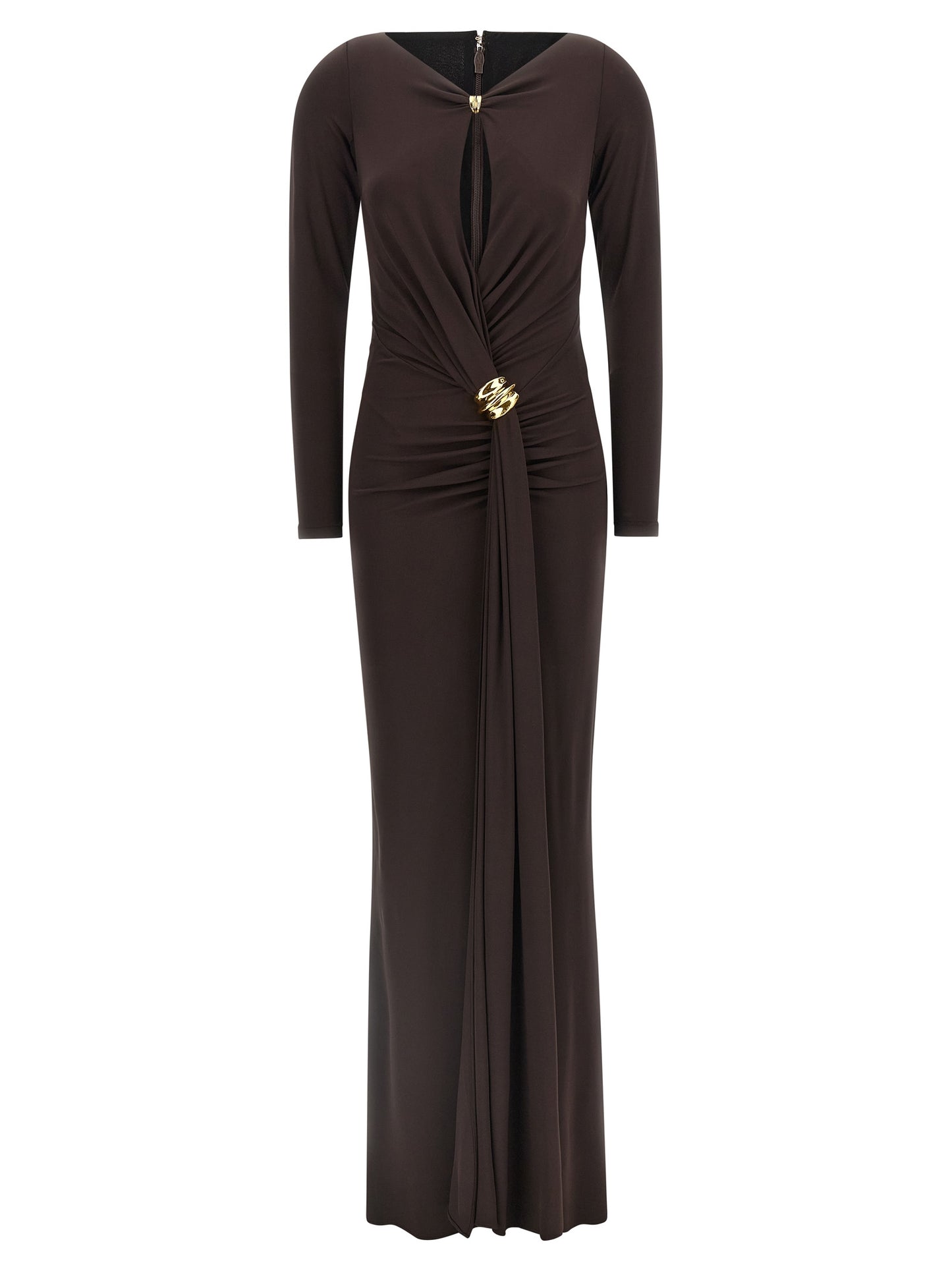 Elisabetta Franchi Braunes Viskose-Maxikleid