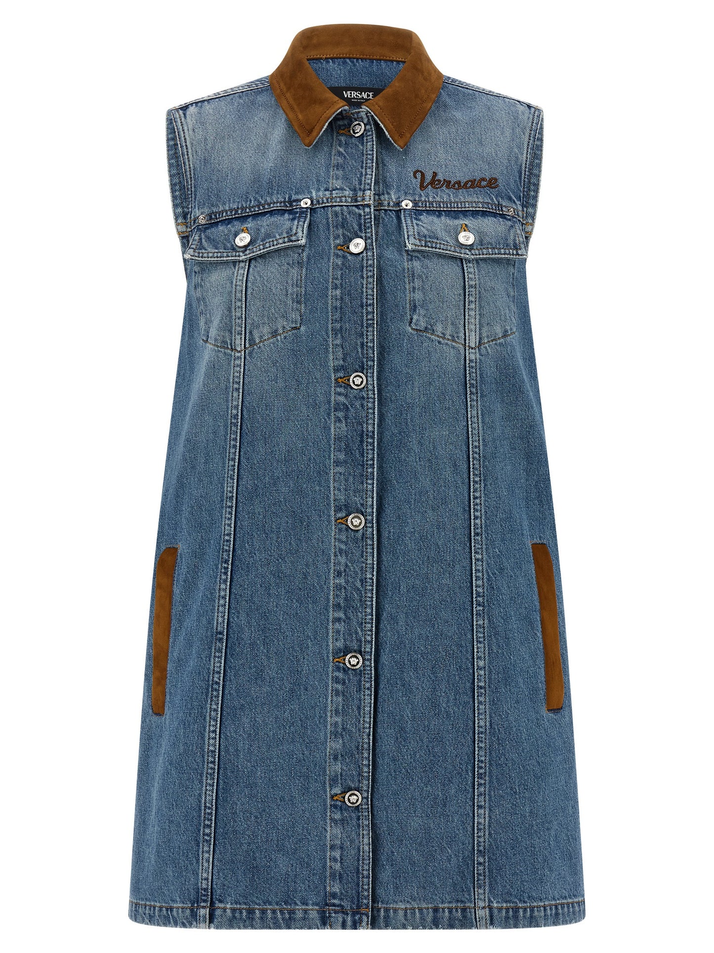 Versace Kurzes blaues Baumwollkleid