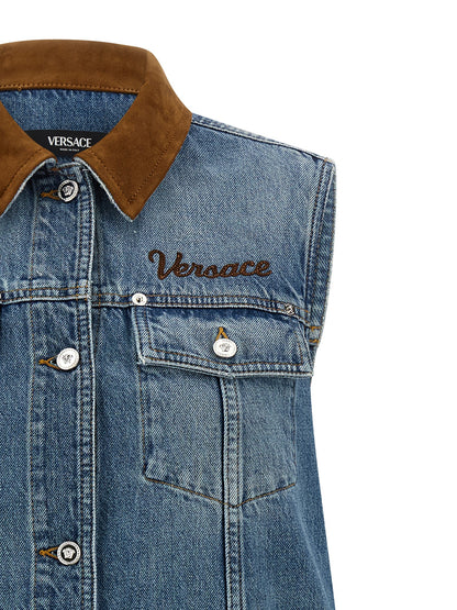 Versace Kurzes blaues Baumwollkleid
