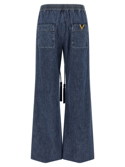 Valentino Garavani Blaue Baumwoll-Jeans mit ausgestelltem Bein