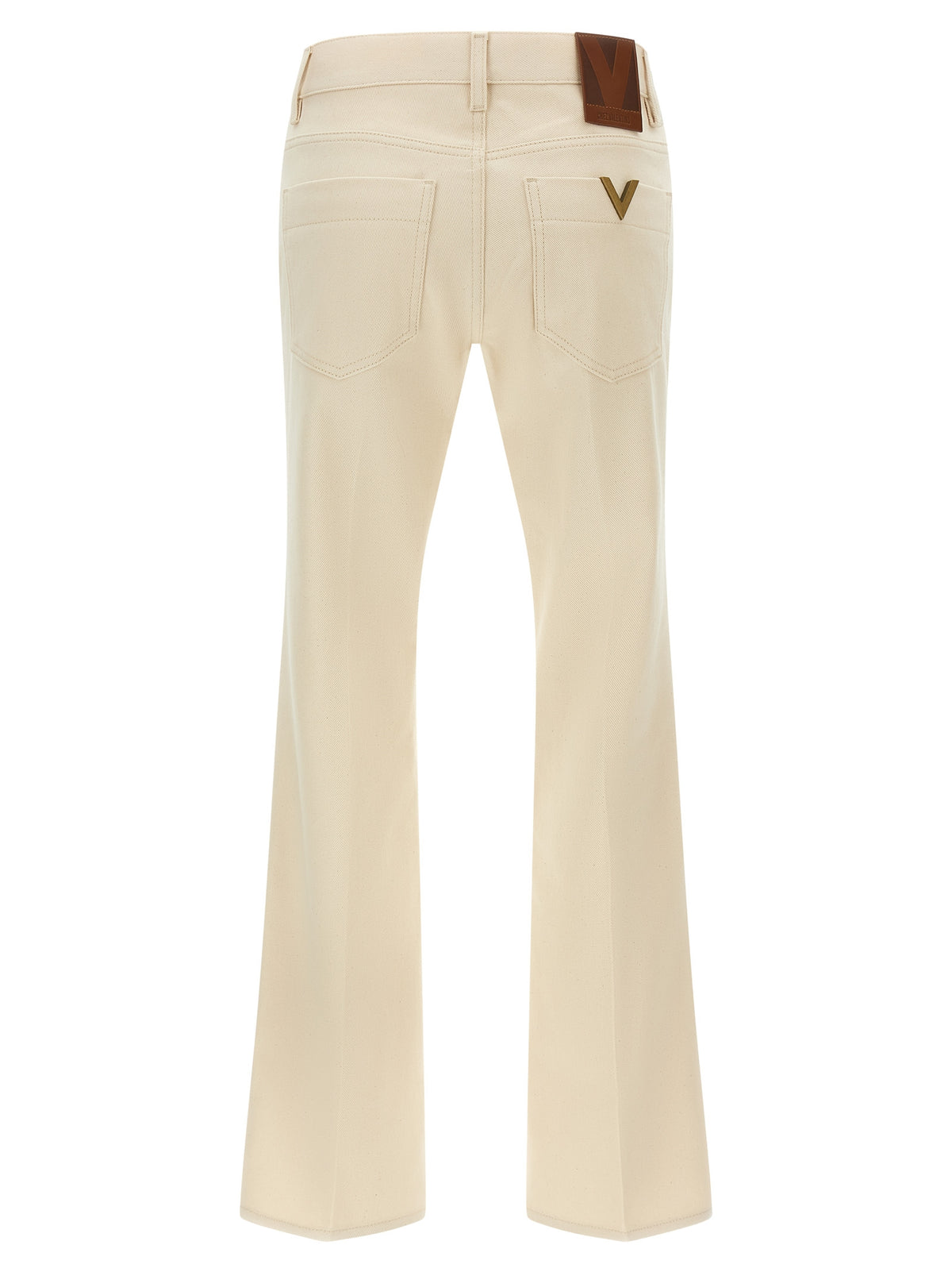 Jeans a zampa d'elefante in cotone beige di Valentino Garavani