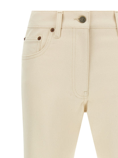 Jeans a zampa d'elefante in cotone beige di Valentino Garavani