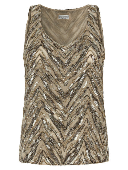Brunello Cucinelli Beige Seidentops