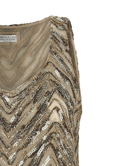 Brunello Cucinelli Beige Seidentops