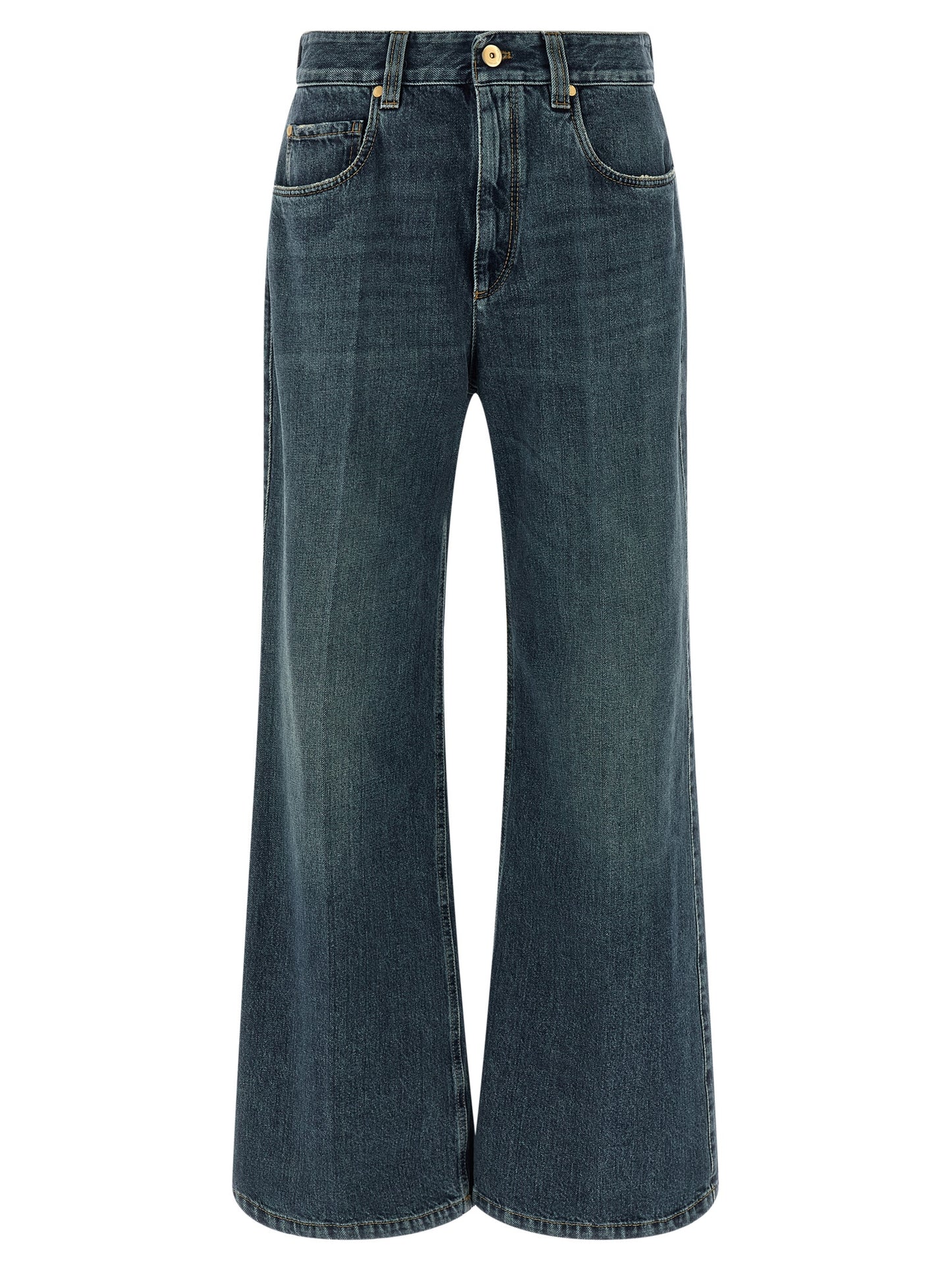 Brunello Cucinelli Blaue Baumwoll-Jeans mit ausgestelltem Bein
