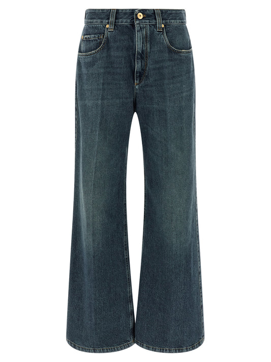 Brunello Cucinelli Blaue Baumwoll-Jeans mit ausgestelltem Bein