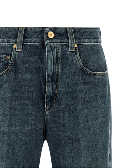 Brunello Cucinelli Blaue Baumwoll-Jeans mit ausgestelltem Bein