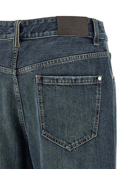 Brunello Cucinelli Blaue Baumwoll-Jeans mit ausgestelltem Bein