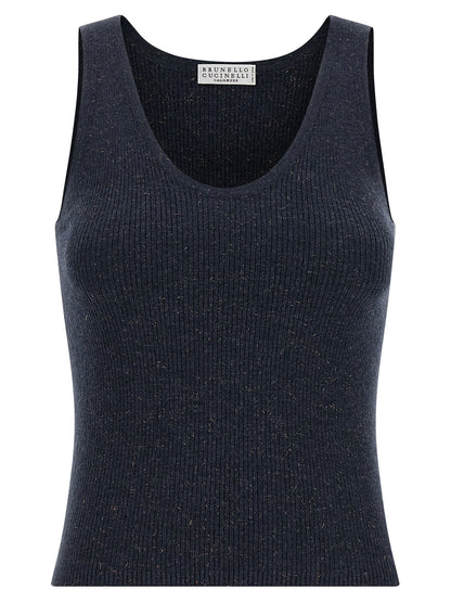Brunello Cucinelli Ärmelloses Kaschmir-T-Shirt in Blau