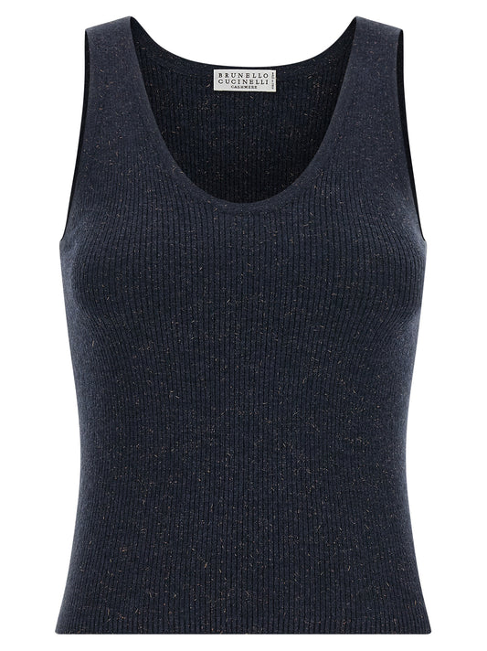 Brunello Cucinelli Ärmelloses Kaschmir-T-Shirt in Blau