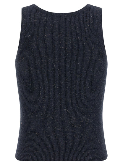 Brunello Cucinelli Ärmelloses Kaschmir-T-Shirt in Blau