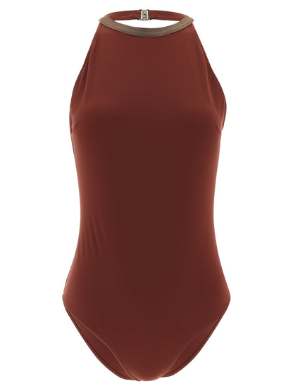 Brunello Cucinelli Bordeaux Polyamid-Badeanzug