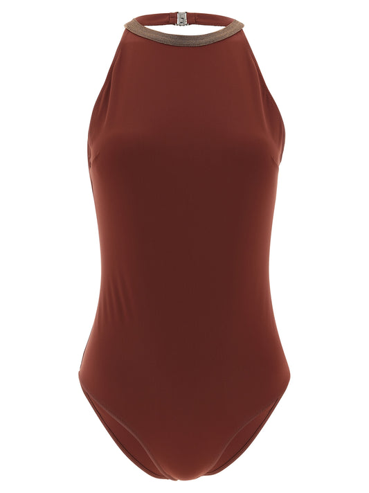 Brunello Cucinelli Bordeaux Polyamid-Badeanzug