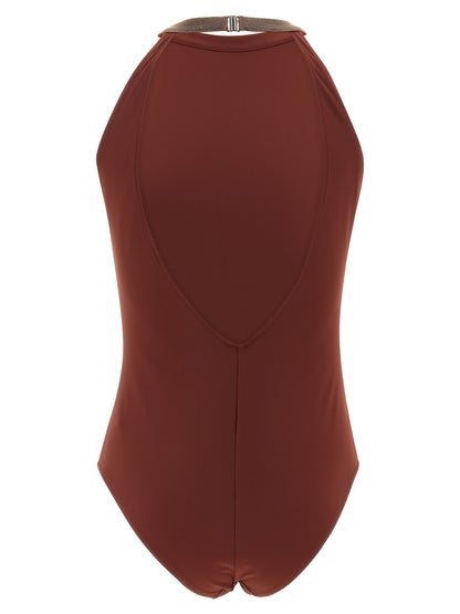 Brunello Cucinelli Bordeaux Polyamid-Badeanzug