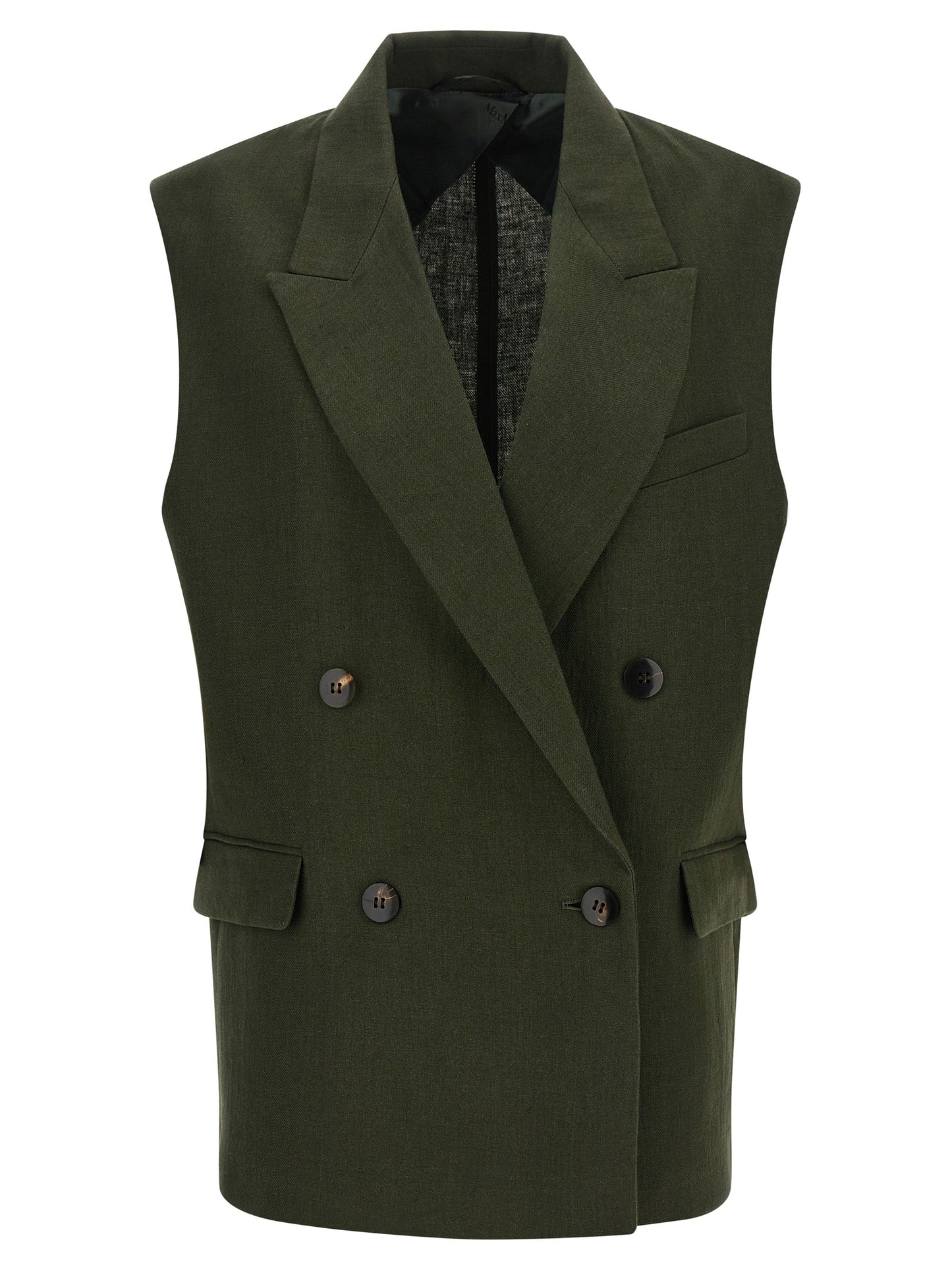 Max Mara Ärmellose Zweifarbige Leinenjacke