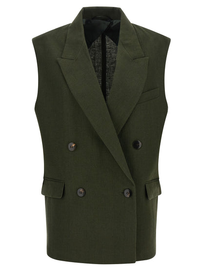 Max Mara Ärmellose Zweifarbige Leinenjacke