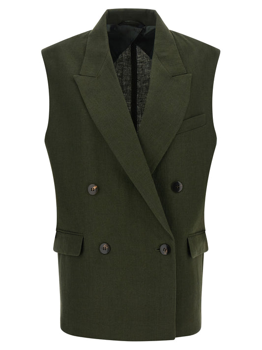 Max Mara Ärmellose Zweifarbige Leinenjacke