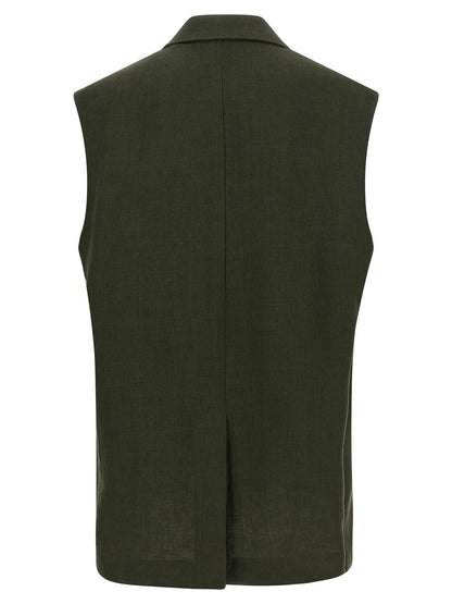 Max Mara Ärmellose Zweifarbige Leinenjacke