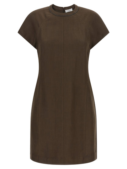 Brunello Cucinelli Kurzes Braunes Viskosekleid