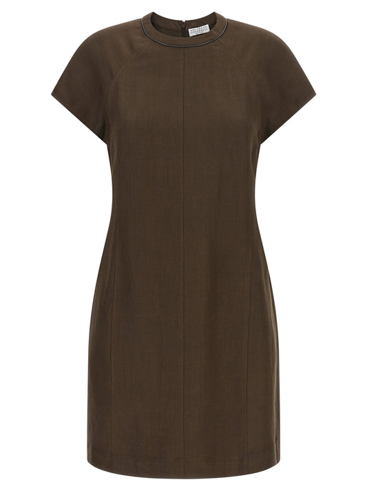 Brunello Cucinelli Kurzes Braunes Viskosekleid