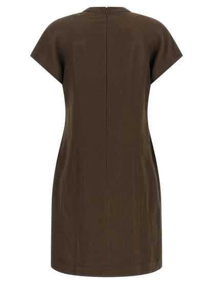 Brunello Cucinelli Kurzes Braunes Viskosekleid