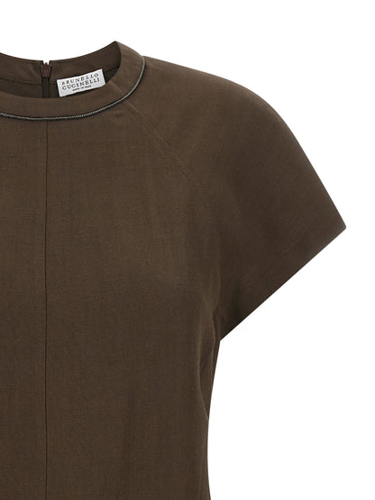 Brunello Cucinelli Kurzes Braunes Viskosekleid