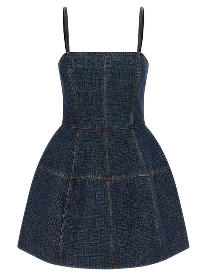 Fendi Kurzes blaues Baumwollkleid